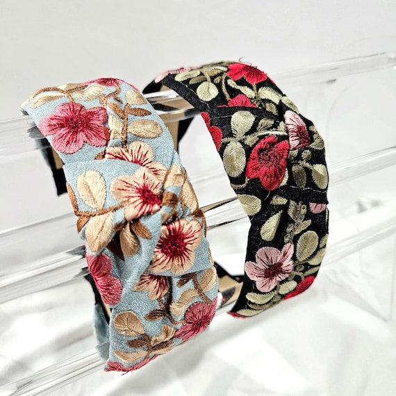Embroidery Knot Headband, Fabric Embroidery Headband, Floral 
