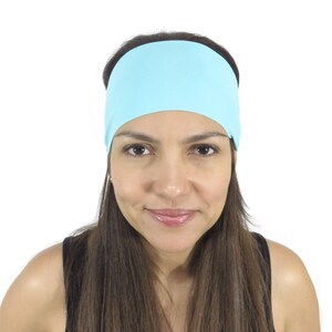 Yoga Headband Solid Light Blue Headband Fitness Headband Workout Wide Headband Hair Accessories Headband Turquoise Turban Women Spandex S12 image 4