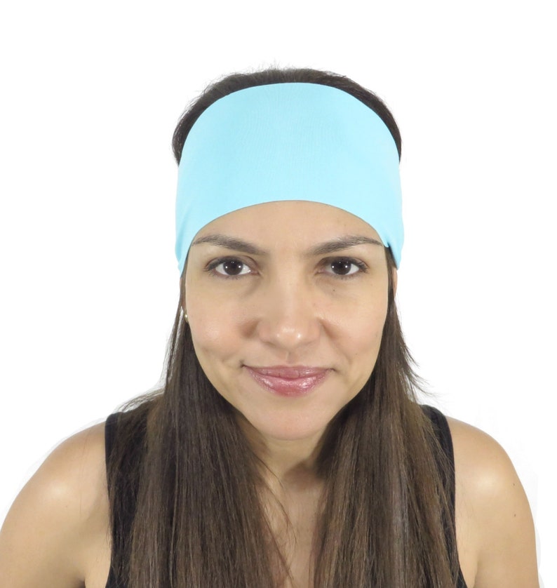 Yoga Headband Solid Light Blue Headband Fitness Headband Workout Wide Headband Hair Accessories Headband Turquoise Turban Women Spandex S12 image 4