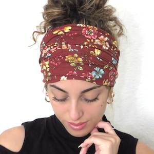 Boho Headband, Extra Wide Headband, Yoga Headband, Scrunch Headband, Floral Headband, Tube Headband, Wide Turban, Head Wrap, Hair Scarf