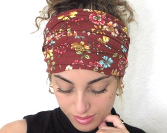 Boho Headband, Extra Wide Headband, Yoga Headband, Scrunch Headband, Floral Headband, Tube Headband, Wide Turban, Head Wrap, Hair Scarf