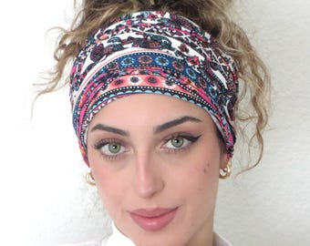 Tube Scrunch Headband, Women Extra Wide Headband, Yoga Headband, Boho Headband, Running Headband, Colorful Hippie Headband, Fitness Headband