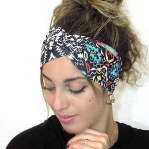 Aztec Turban Headband, Yoga Headband, Western Twist Headband, Boho Turban Headband, Headwrap, Wide Twisted Headband, Running Headband