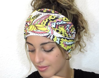 Diadema bohemia para mujer, diadema ancha con estampado paisley, diadema tubular, diadema de yoga, diadema para adultos, diadema fruncida, diadema turbante, diadema floral