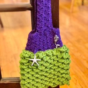 Bolso de hombro de sirena de ganchillo - Monedero de sirena para niños - Bolso brillante de Ariel - Monedero de sirena brillante - Bolso de sirena púrpura y verde