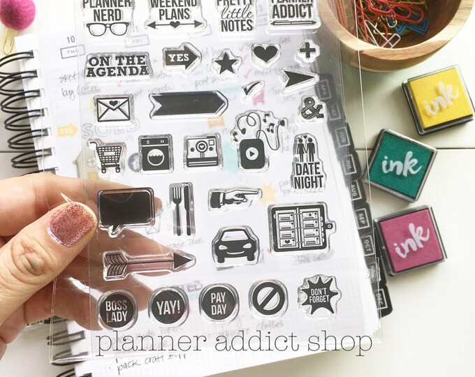 Planner Addict 4x6 Photopolymer Stamp Set/ Planner Accessories Erin Condren, Filofax, Planners