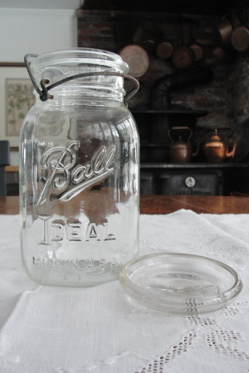 Antique Quart Clear Glass WIRE BAIL Ball IDEAL Mason Glass Jar Etsy