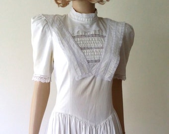 Gunne Sax dress, S, M, Jessica McClintock, vintage 70s, 70s dress, white dress, cotton dress, lace dress, summer dress, Edwardian dress