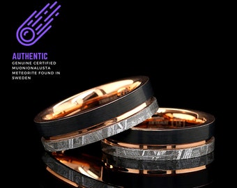 Meteorite Ring Tungsten Black & Gold Wedding Band