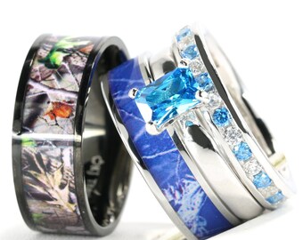 purple camo wedding ring sets