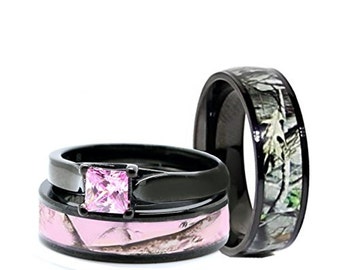 Camo Wedding Ring Set For Him And Her Titanium Stainless Etsy
