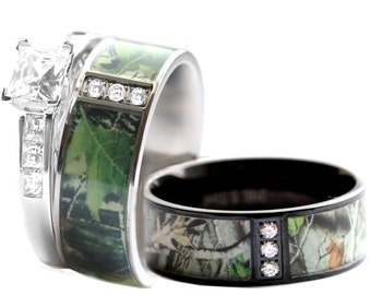 Camo Wedding Ring Set For Him And Her Titanium Stainless Etsy