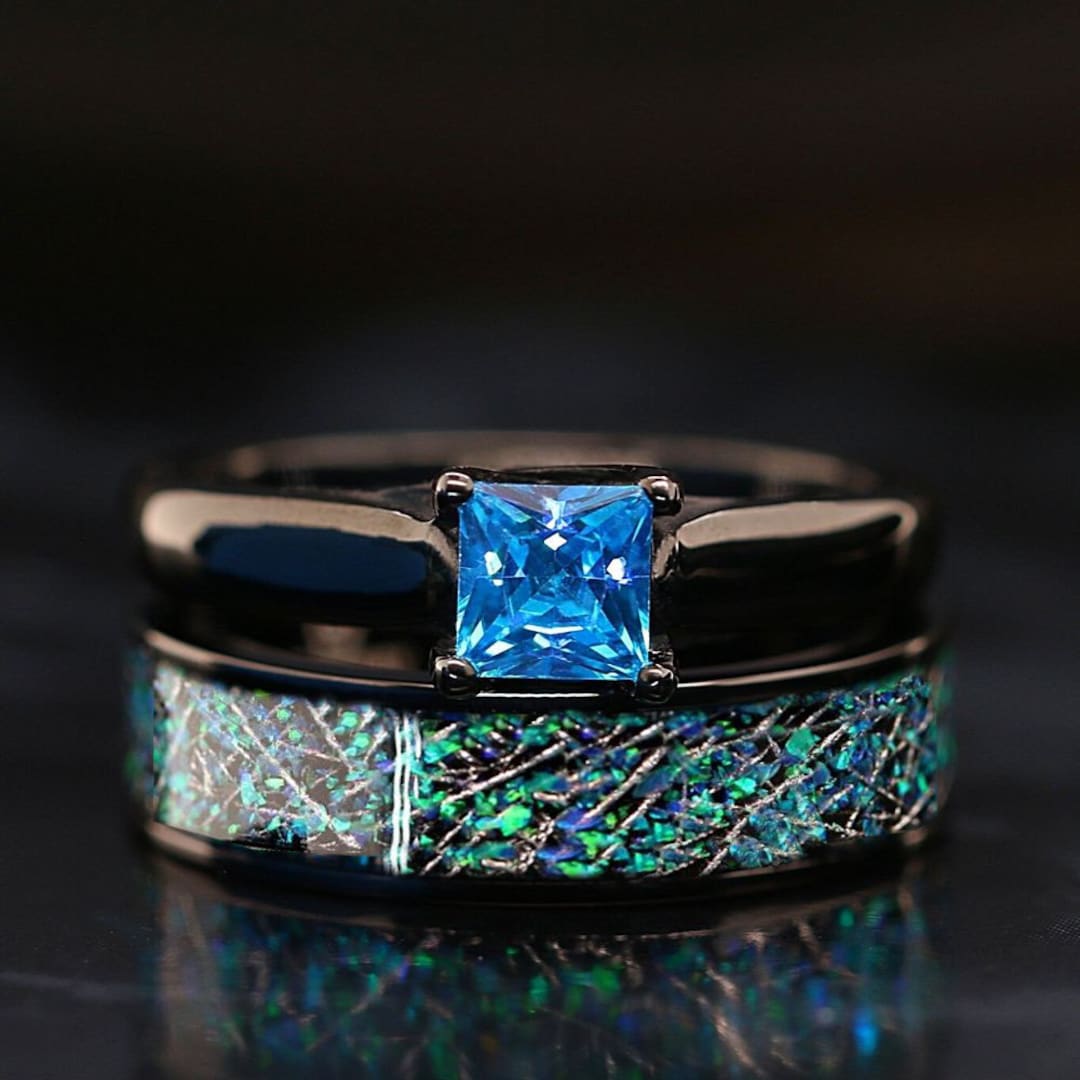 pièces Meteorite Opal Ring Set Anneaux de Fiançailles en acier