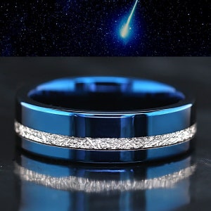 Blue Tungsten Ring, Meteorite Ring, Men's Tungsten Ring, Meteorite Band, Meteorite Wedding Band, Men's Wedding Band 8mm