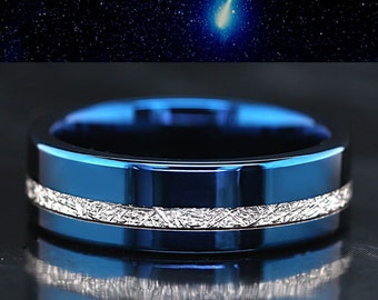 Blue Tungsten Ring, Meteorite Ring, Men's Tungsten Ring, Meteorite Band, Meteorite Wedding Band, Men's Wedding Band 8mm