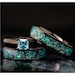 His and Her 3 piece Real Meteorite Ring & Opal Ring Set Stainless Steel Engagement Wedding Rings Blue and Green Promise Ring Set Princess