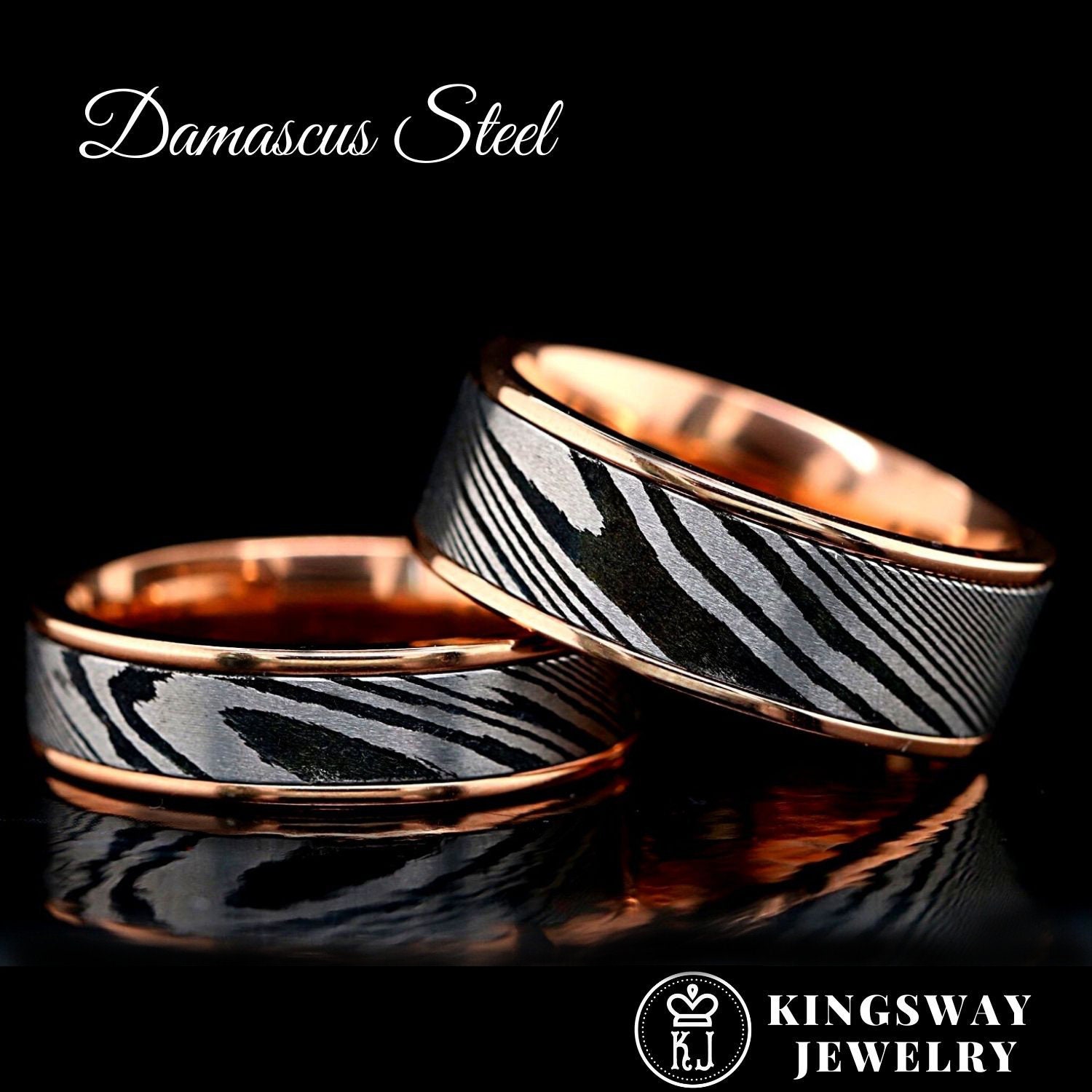 His & Hers Wedding Ring Set – Black Spinel, Deer Antler & Koa Wood – Stainless Steel Engagement Rings (Men 11, Women 06)