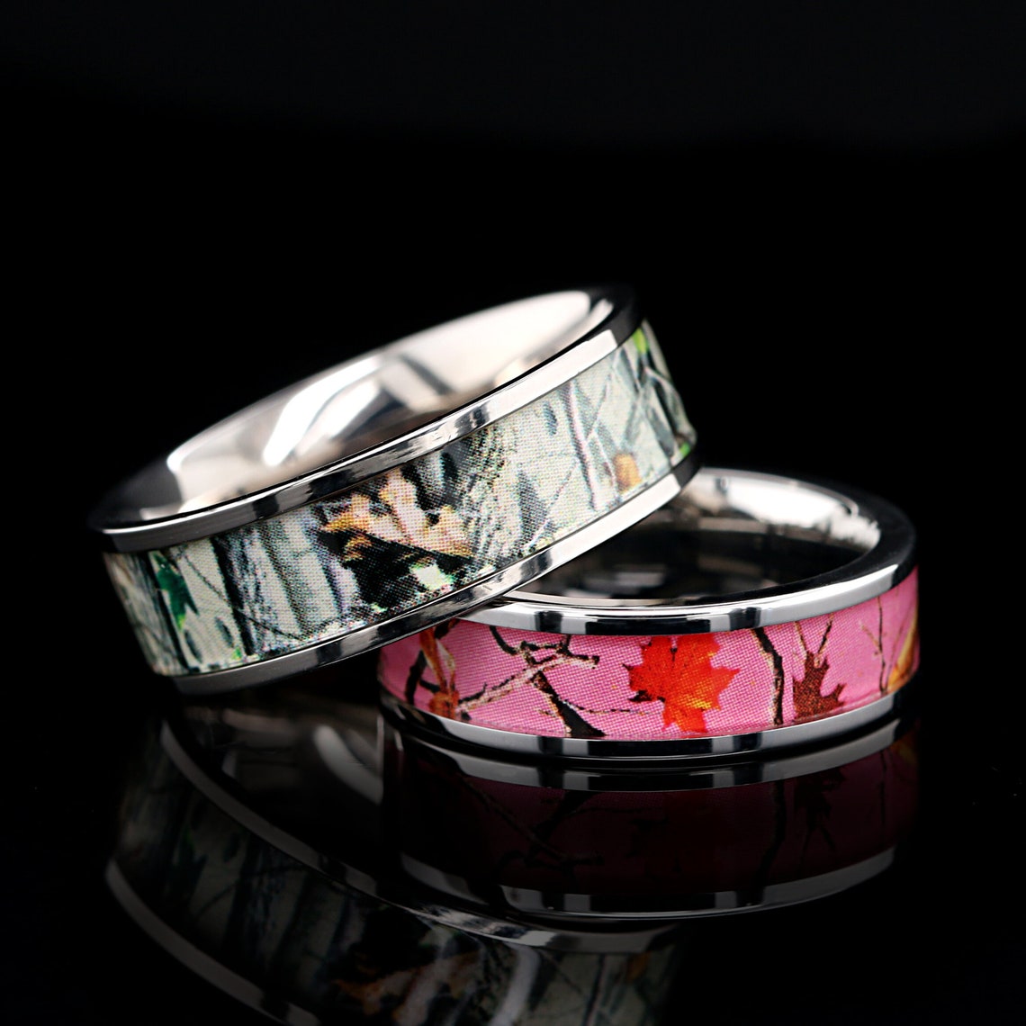 3 Piece His & Her Pink Camo Wedding Ring Set Stainless Steel Etsy