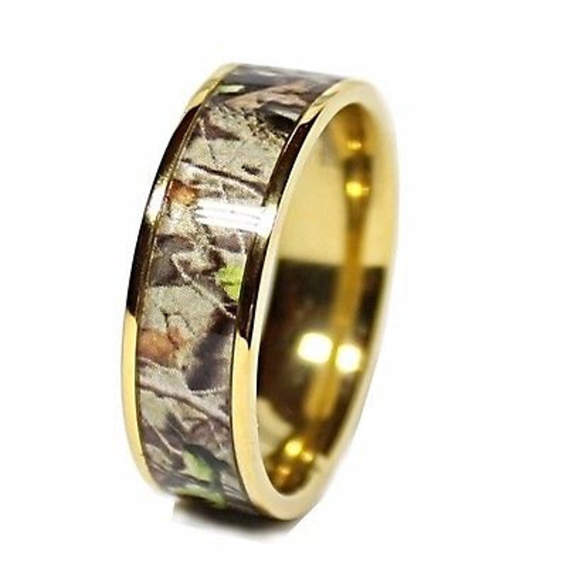 Gold Camo Ring Unisex Camouflage Wedding Band Titanium Ring Etsy