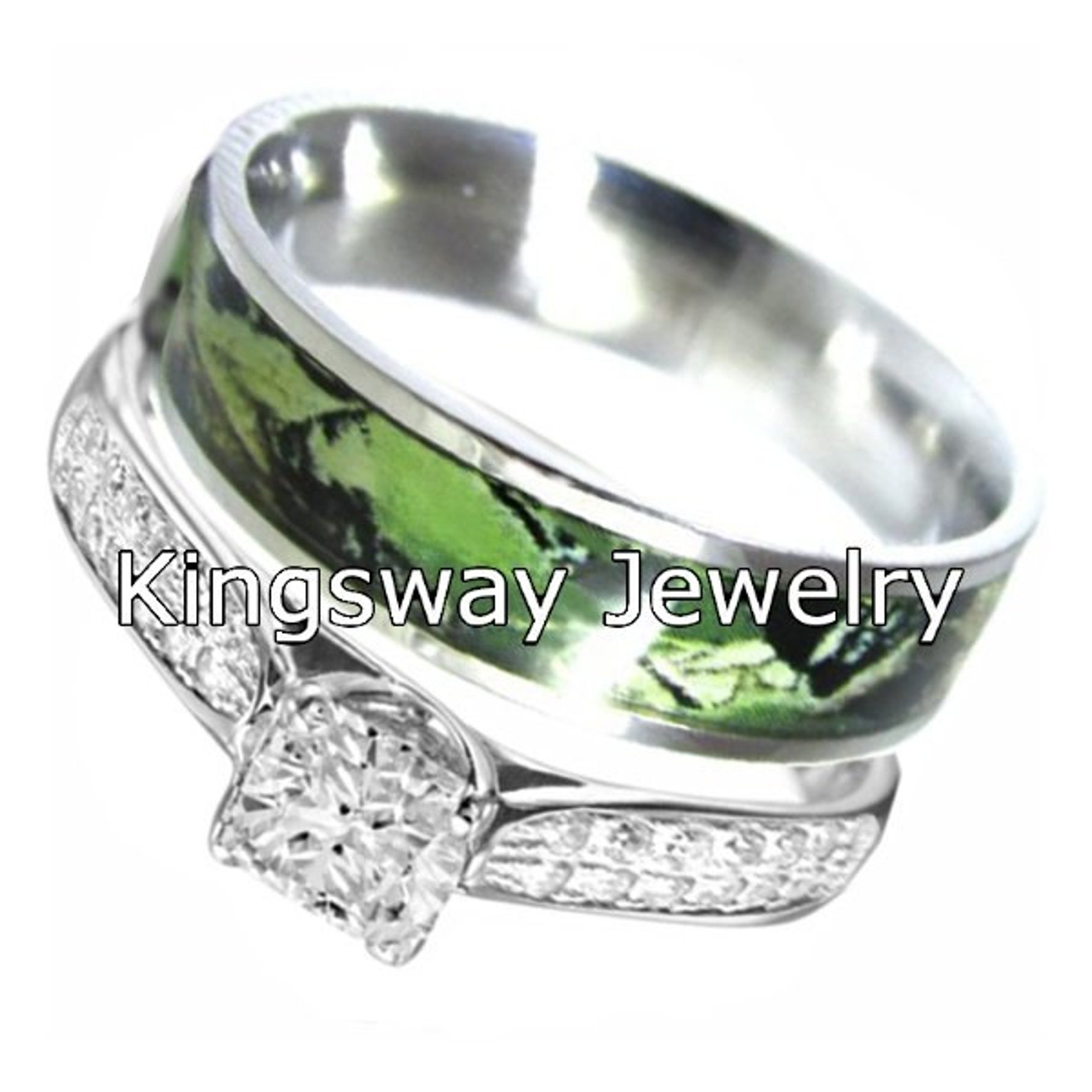 His and Hers Camo Wedding Ring Set Sterling Silver Stainless Etsy