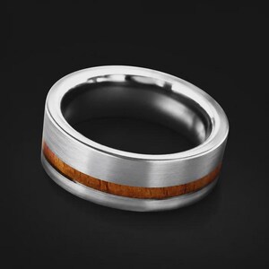 Tungsten Ring with Natural Brown Koa Wood Inlay - Mens Womens Unisex Engagement Wedding Band