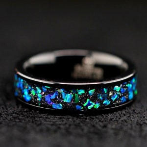 Customized Blue, Green, Purple Opal Ring Wedding Band  - FREE ENGRAVING