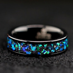 Customized Blue, Green, Purple Opal Ring Wedding Band  - FREE ENGRAVING