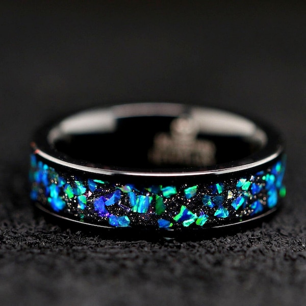 Customized Blue, Green, Purple Opal Ring Wedding Band  - FREE ENGRAVING