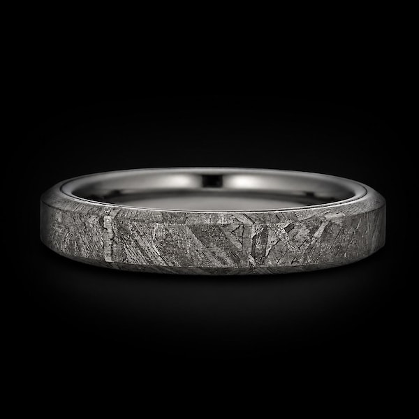Real Muonionalusta Meteorite Ring with Tungsten – 4mm Comfort Fit Wedding Ring Highly Durable Tungsten Band FREE ENGRAVING