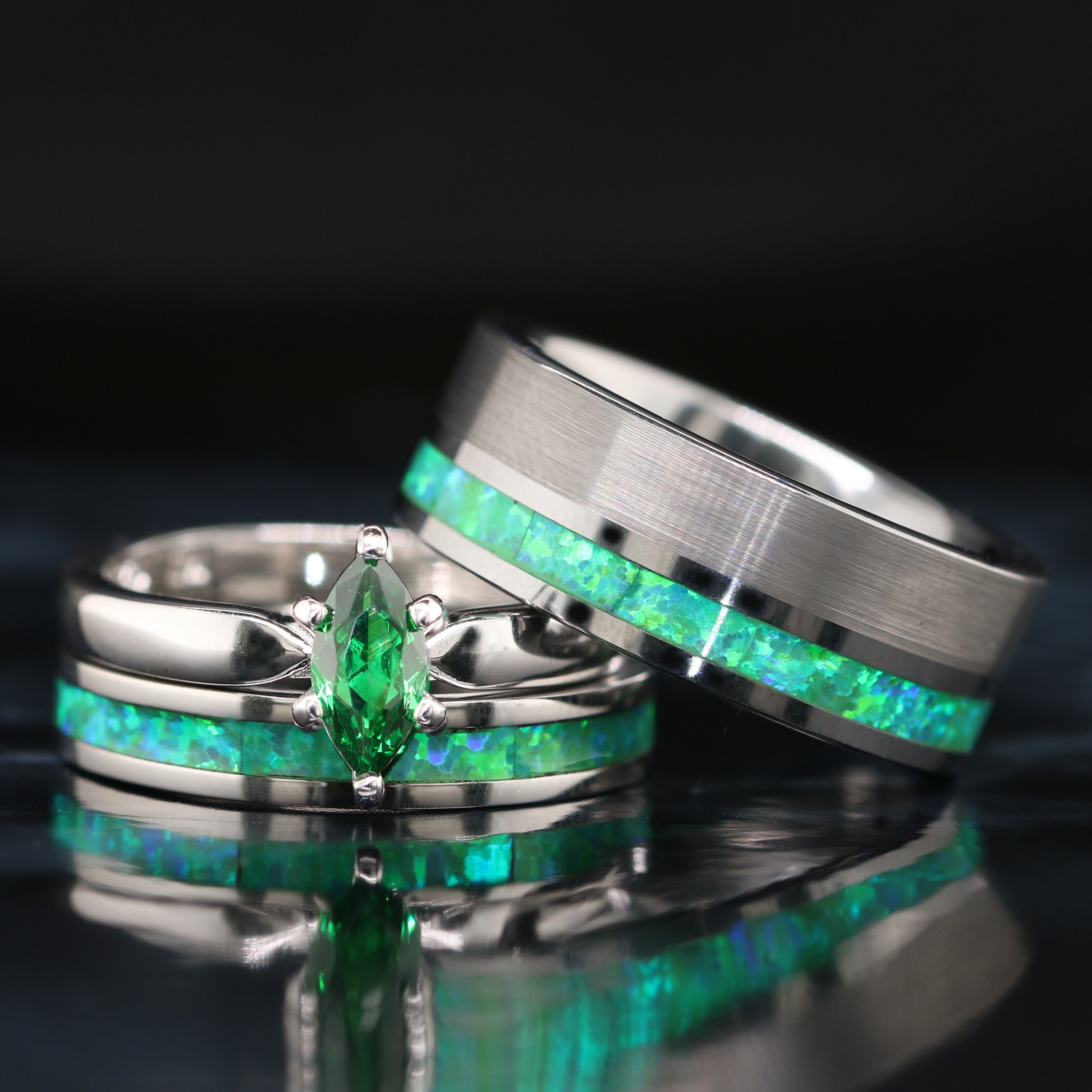 Green wedding ring sets sale