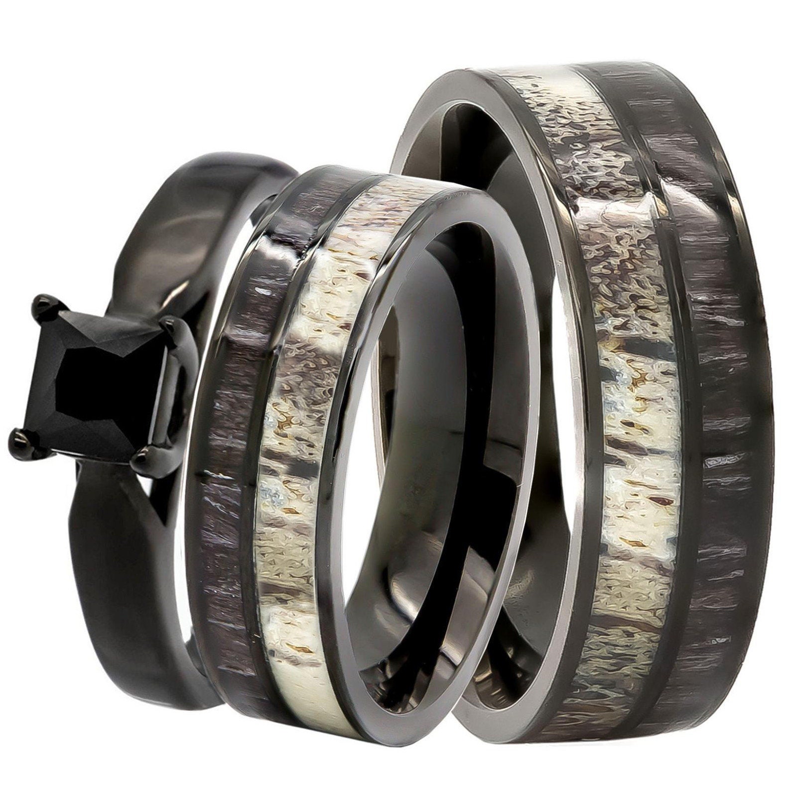 Stainless Steel Men & Women's Matching Couples Camo Wedding Ring Set | eBay