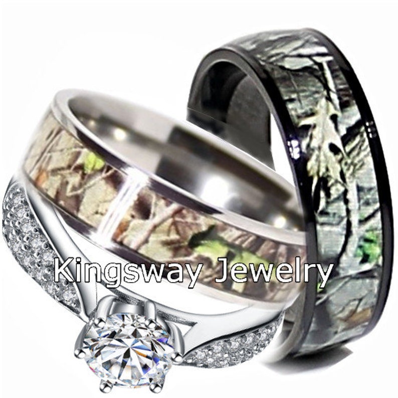 Camo Wedding Ring Set for Him and Her Titanium Black IP Etsy