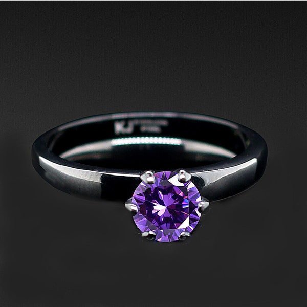 Stainless Steel Pink/Purple Cubic Zirconia Wedding Ring Engagement Ring