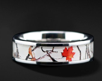 Titanium Snow White Camo Wedding Ring Unisex Camouflage Wedding Band - FREE Engraving