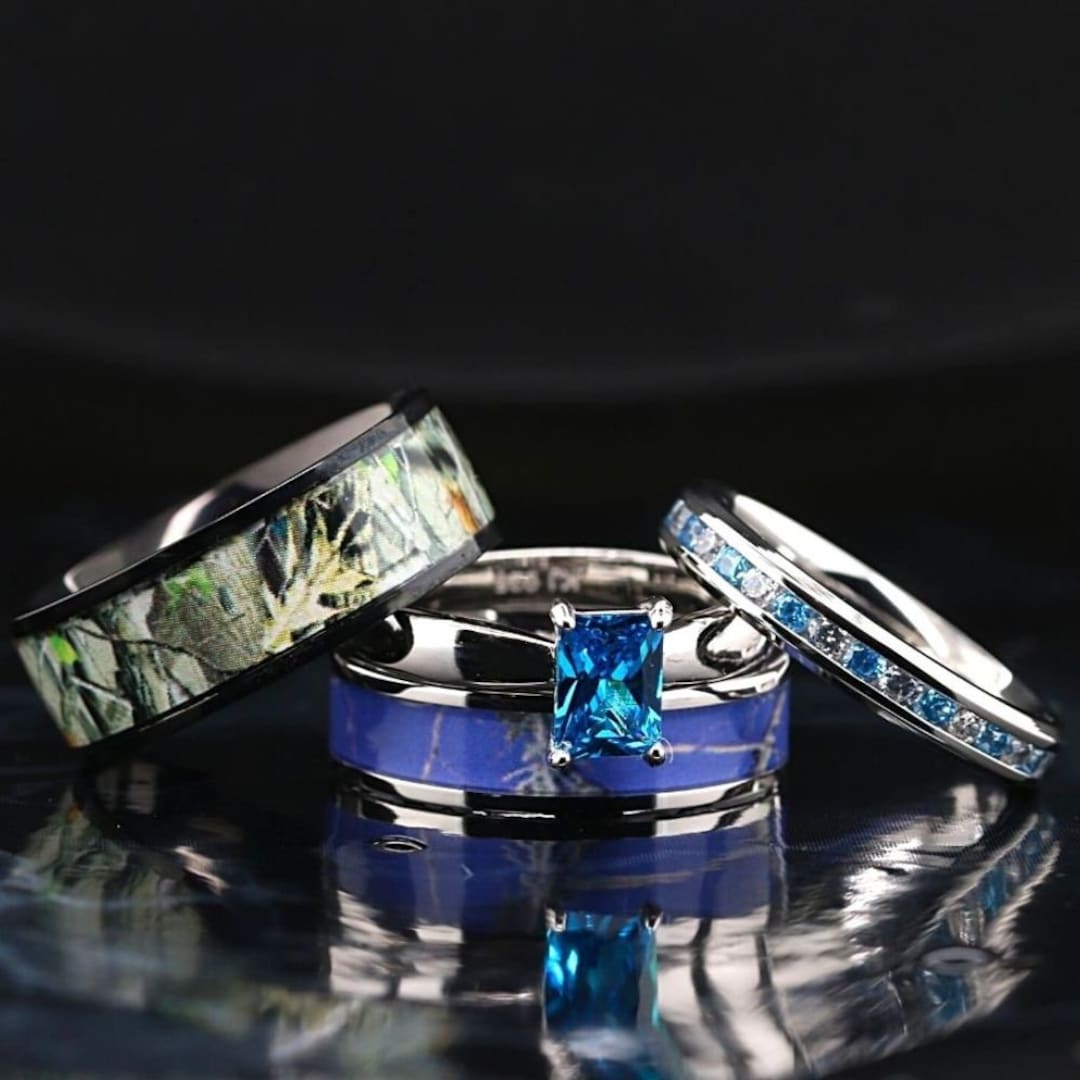 Blue camo wedding ring sets deals