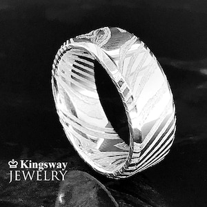 Damascus Steel Ring Wedding Band Engagement Ring 8mm waterproof durable