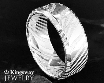 Damascus Steel Ring Wedding Band Engagement Ring 8mm waterproof durable