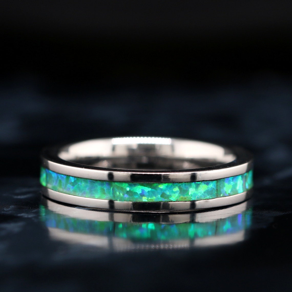 Oakky Stainless Steel Opal Ring With Mosaic Cat's Eye Stone - Unisex Men's & Women's Vintage Style