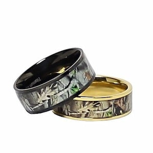 His and Her Camo Wedding Ring Set Titanium Camo Rings - FREE Engraving
