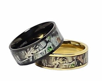 His and Her Camo Wedding Ring Set Titanium Camo Rings - FREE Engraving