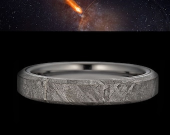 Real Muonionalusta Meteorite Ring with Tungsten – 4mm Comfort Fit Wedding Ring Highly Durable Tungsten Band FREE ENGRAVING