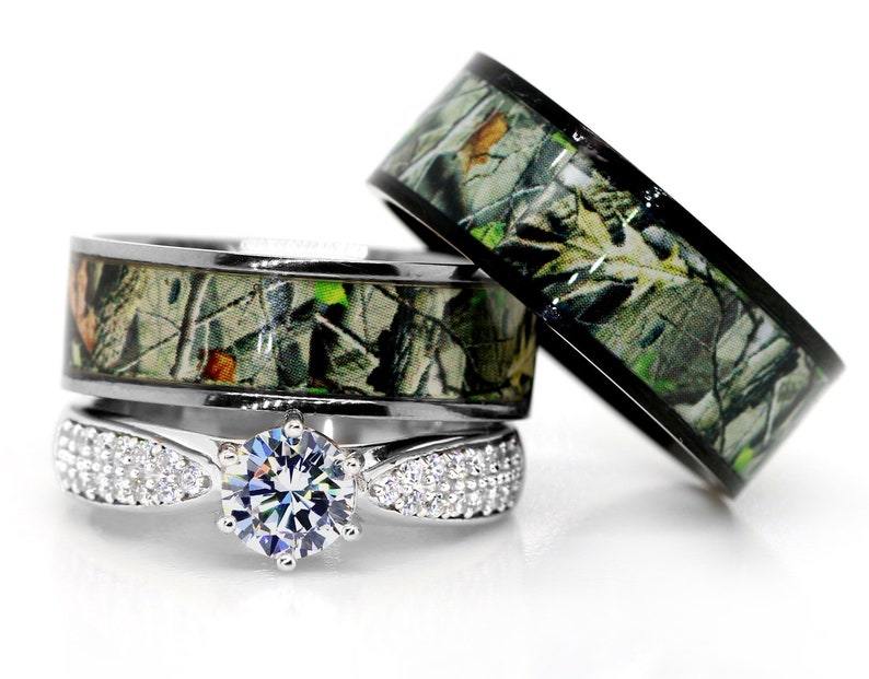 Camo Wedding Ring Set for Him and Her Titanium Black IP Etsy