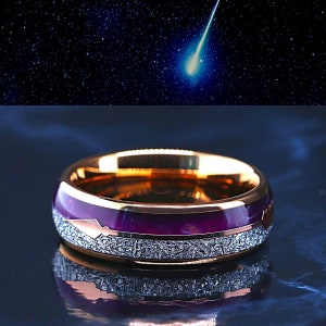 Meteorite Ring Gold plated Meteorite Purple Agate Tungsten Ring Arrow Band Meteorite Wedding Band Mothers Day Gift