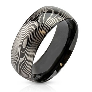 8mm Replica Damascus Steel Ring Mokume Gane Wedding Band - FREE Engraving