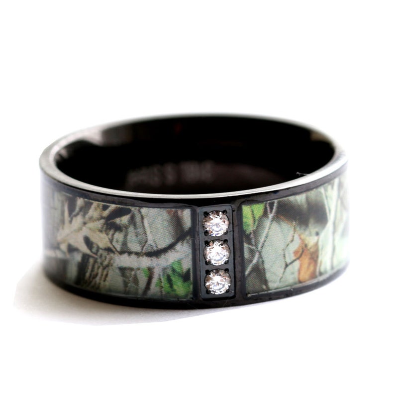 Camo Wedding Ring Set for Him and Her Titanium Stainless