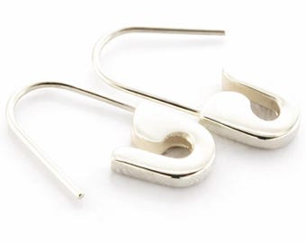 Sterling Silver Safety Pin Earrings (PAIR) 3/4''long Handmade in USA