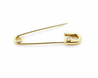 Broche de segurança com diamante em ouro amarelo 14k feito à mão nos EUA