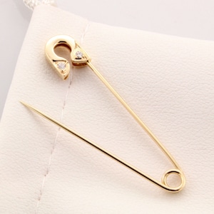 14k yellow gold safety pin Diamond brooch