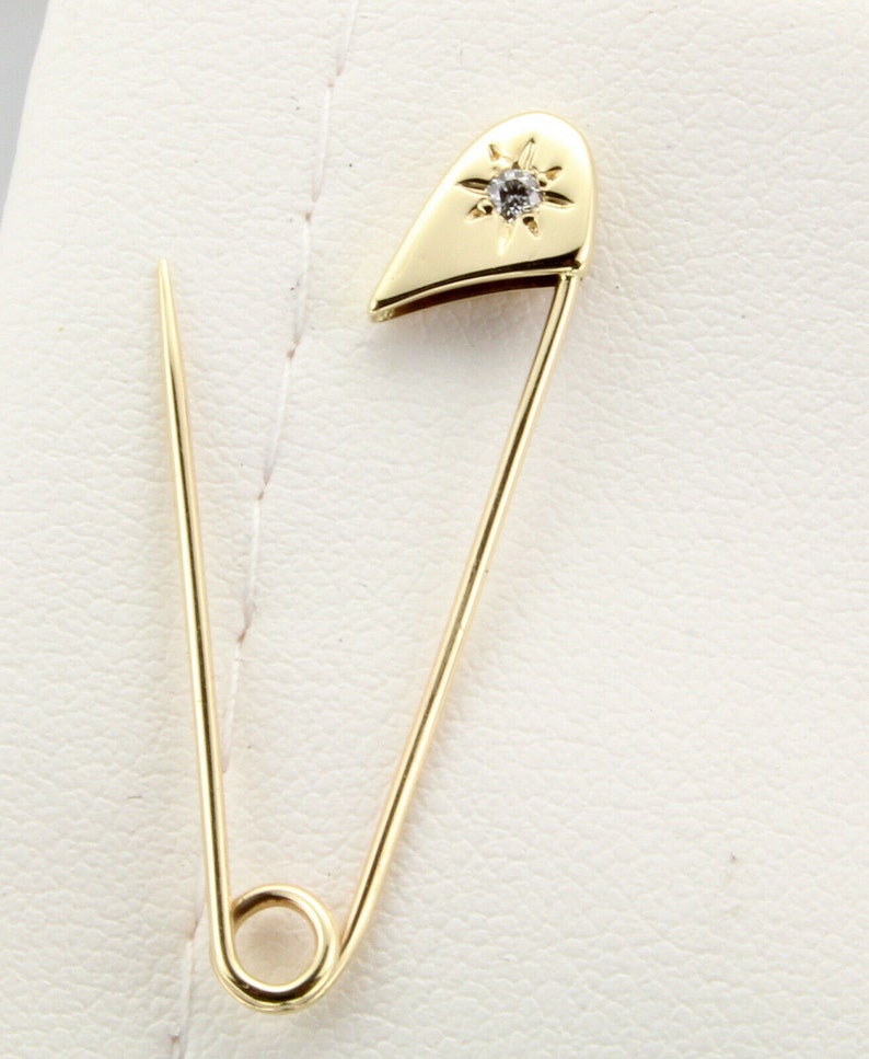 14k Yellow Gold Diamond Safety Pin Brooch 0.05ct image 3