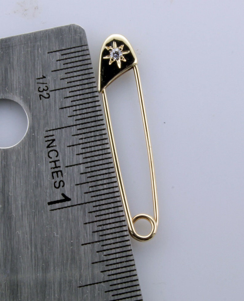 14k Yellow Gold Diamond Safety Pin Brooch 0.05ct image 4
